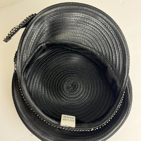 Satin Black Beret Cap Hat  w / Rhinestones main image 7